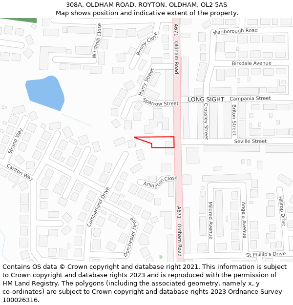 308A, OLDHAM ROAD, ROYTON, OLDHAM, OL2 5AS: Location map and indicative extent of plot