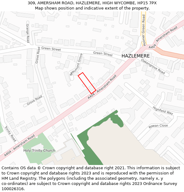 309, AMERSHAM ROAD, HAZLEMERE, HIGH WYCOMBE, HP15 7PX: Location map and indicative extent of plot