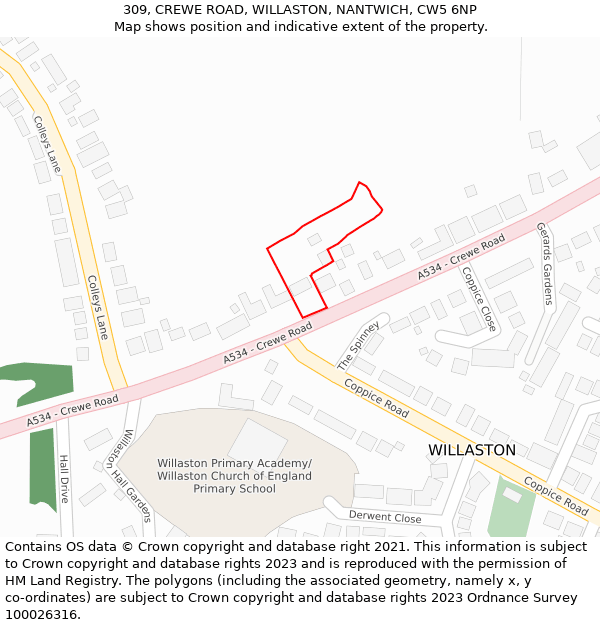 309, CREWE ROAD, WILLASTON, NANTWICH, CW5 6NP: Location map and indicative extent of plot