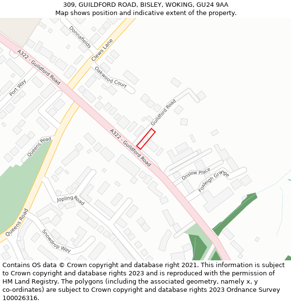 309, GUILDFORD ROAD, BISLEY, WOKING, GU24 9AA: Location map and indicative extent of plot