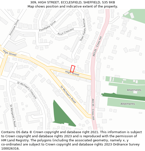 309, HIGH STREET, ECCLESFIELD, SHEFFIELD, S35 9XB: Location map and indicative extent of plot