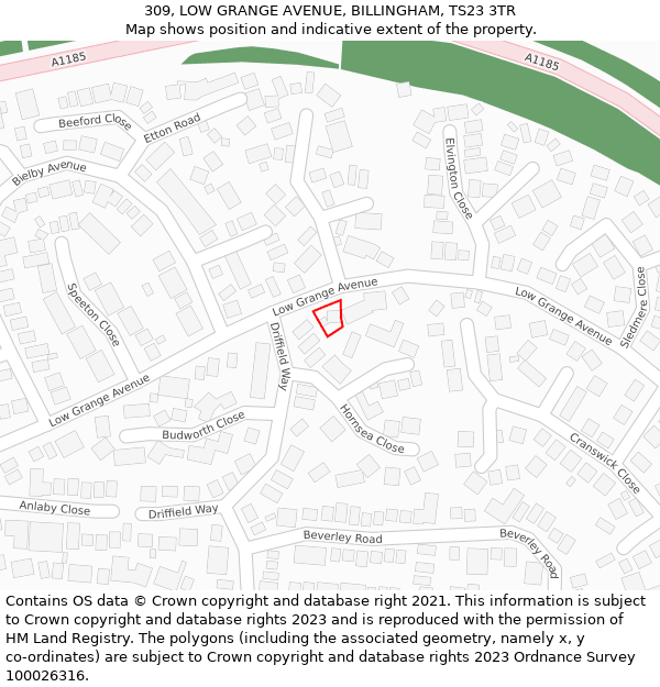 309, LOW GRANGE AVENUE, BILLINGHAM, TS23 3TR: Location map and indicative extent of plot