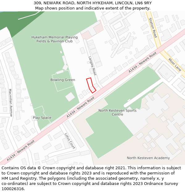 309, NEWARK ROAD, NORTH HYKEHAM, LINCOLN, LN6 9RY: Location map and indicative extent of plot
