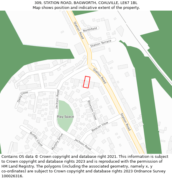 309, STATION ROAD, BAGWORTH, COALVILLE, LE67 1BL: Location map and indicative extent of plot
