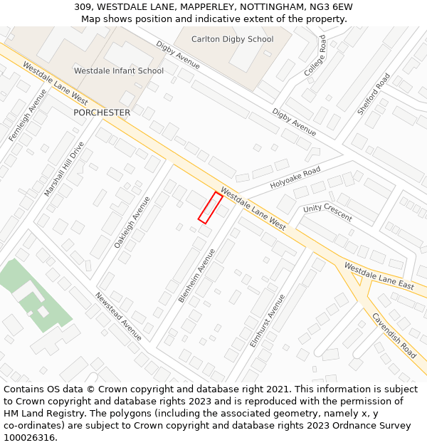 309, WESTDALE LANE, MAPPERLEY, NOTTINGHAM, NG3 6EW: Location map and indicative extent of plot