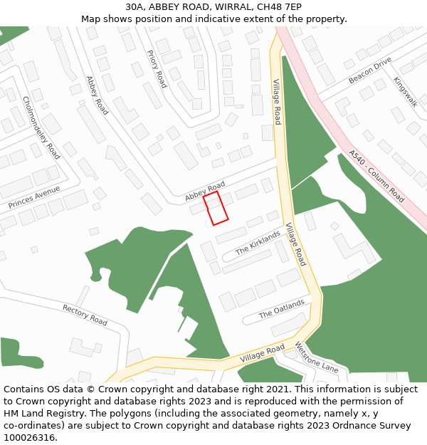 30A, ABBEY ROAD, WIRRAL, CH48 7EP: Location map and indicative extent of plot