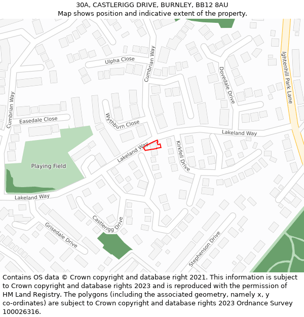 30A, CASTLERIGG DRIVE, BURNLEY, BB12 8AU: Location map and indicative extent of plot