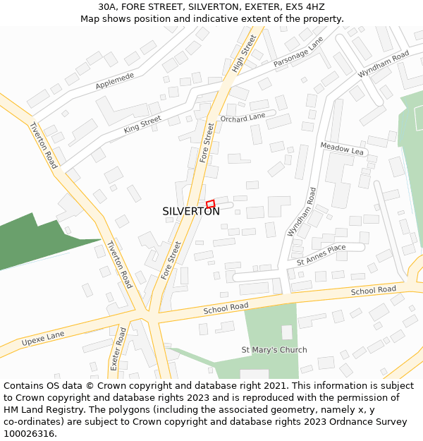 30A, FORE STREET, SILVERTON, EXETER, EX5 4HZ: Location map and indicative extent of plot
