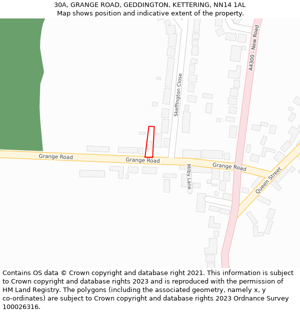 30A, GRANGE ROAD, GEDDINGTON, KETTERING, NN14 1AL: Location map and indicative extent of plot