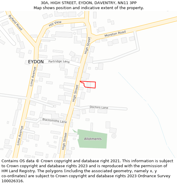 30A, HIGH STREET, EYDON, DAVENTRY, NN11 3PP: Location map and indicative extent of plot