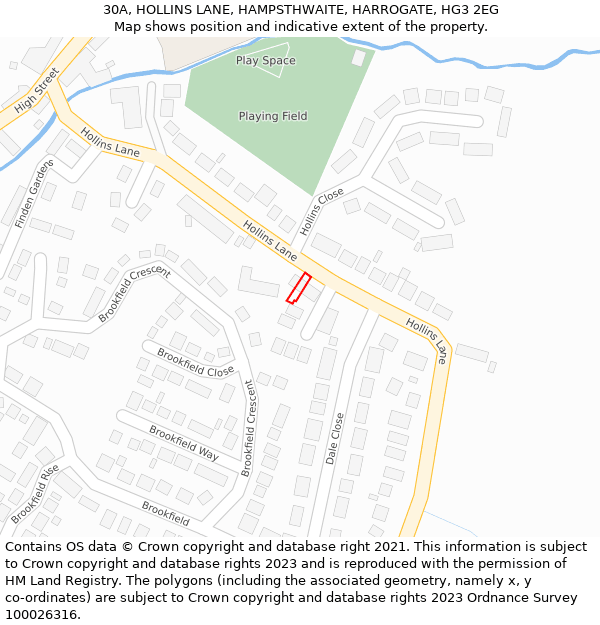 30A, HOLLINS LANE, HAMPSTHWAITE, HARROGATE, HG3 2EG: Location map and indicative extent of plot