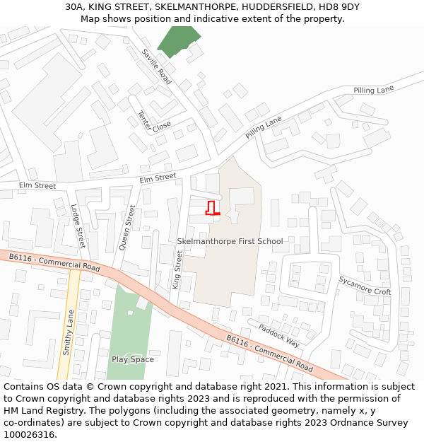 30A, KING STREET, SKELMANTHORPE, HUDDERSFIELD, HD8 9DY: Location map and indicative extent of plot