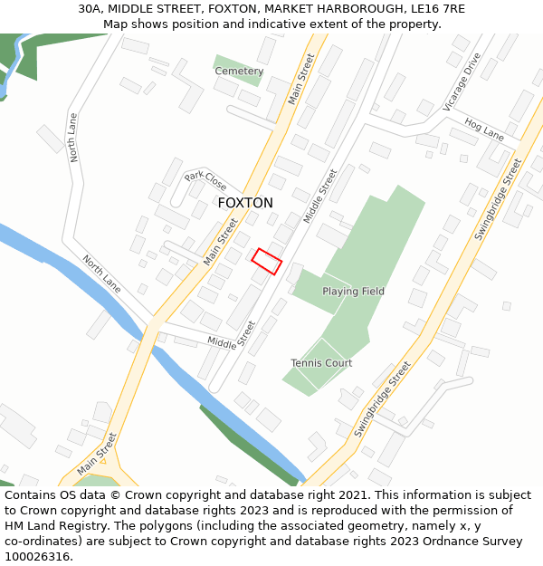 30A, MIDDLE STREET, FOXTON, MARKET HARBOROUGH, LE16 7RE: Location map and indicative extent of plot