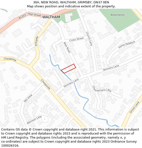 30A, NEW ROAD, WALTHAM, GRIMSBY, DN37 0EN: Location map and indicative extent of plot