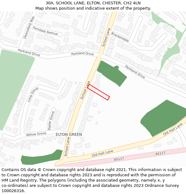 30A, SCHOOL LANE, ELTON, CHESTER, CH2 4LN: Location map and indicative extent of plot