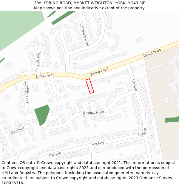 30A, SPRING ROAD, MARKET WEIGHTON, YORK, YO43 3JE: Location map and indicative extent of plot