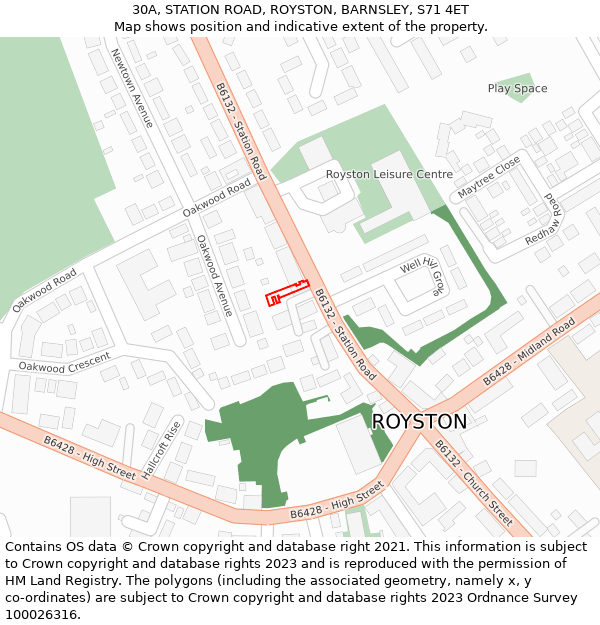 30A, STATION ROAD, ROYSTON, BARNSLEY, S71 4ET: Location map and indicative extent of plot