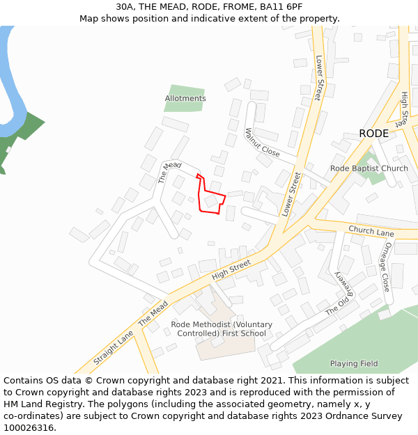 30A, THE MEAD, RODE, FROME, BA11 6PF: Location map and indicative extent of plot
