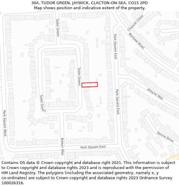 30A, TUDOR GREEN, JAYWICK, CLACTON-ON-SEA, CO15 2PD: Location map and indicative extent of plot