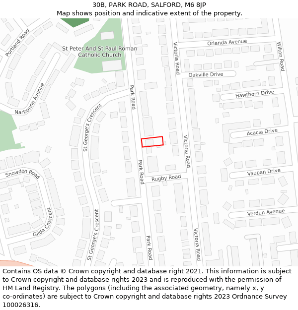 30B, PARK ROAD, SALFORD, M6 8JP: Location map and indicative extent of plot