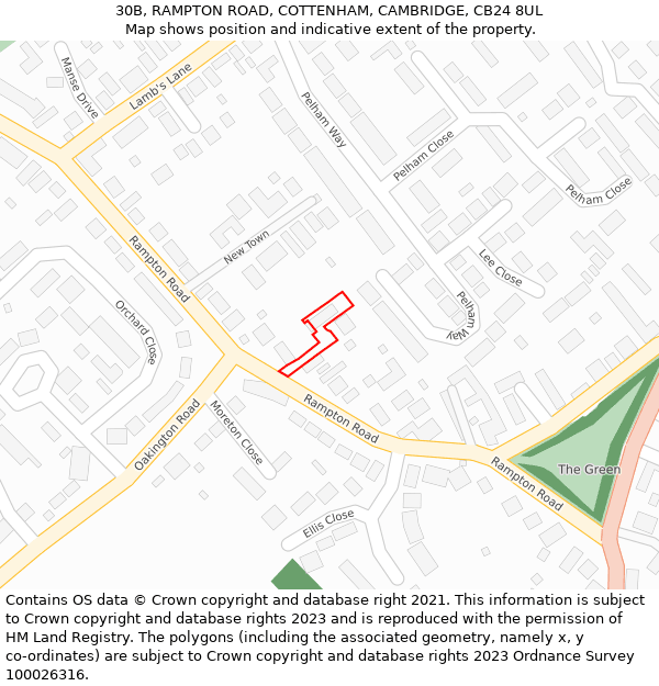 30B, RAMPTON ROAD, COTTENHAM, CAMBRIDGE, CB24 8UL: Location map and indicative extent of plot