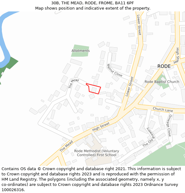 30B, THE MEAD, RODE, FROME, BA11 6PF: Location map and indicative extent of plot