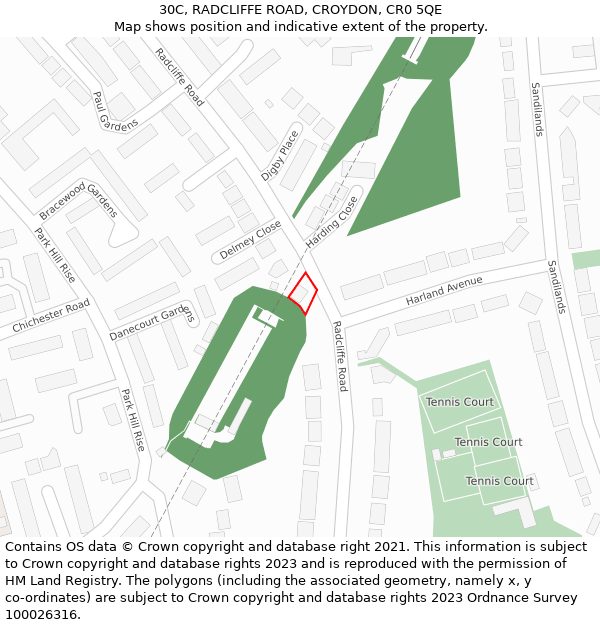 30C, RADCLIFFE ROAD, CROYDON, CR0 5QE: Location map and indicative extent of plot