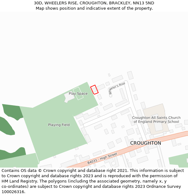 30D, WHEELERS RISE, CROUGHTON, BRACKLEY, NN13 5ND: Location map and indicative extent of plot