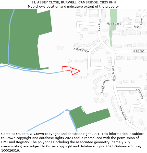 31, ABBEY CLOSE, BURWELL, CAMBRIDGE, CB25 0HN: Location map and indicative extent of plot