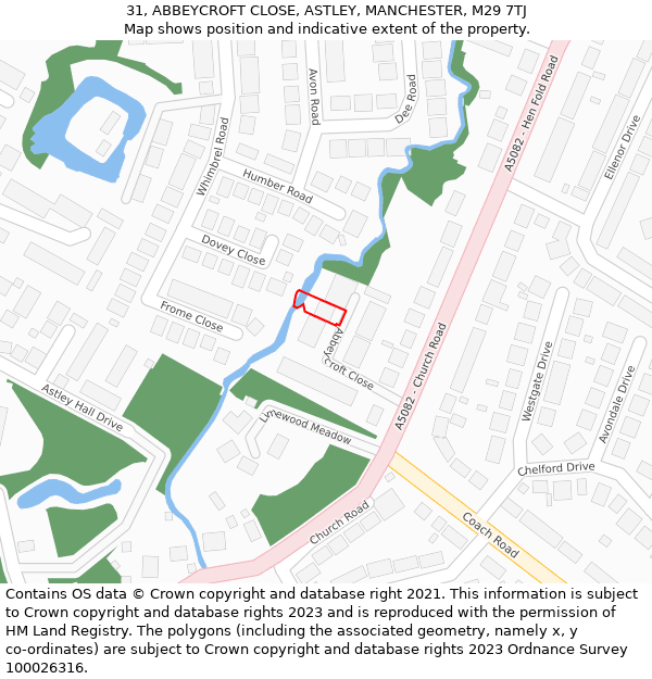 31, ABBEYCROFT CLOSE, ASTLEY, MANCHESTER, M29 7TJ: Location map and indicative extent of plot