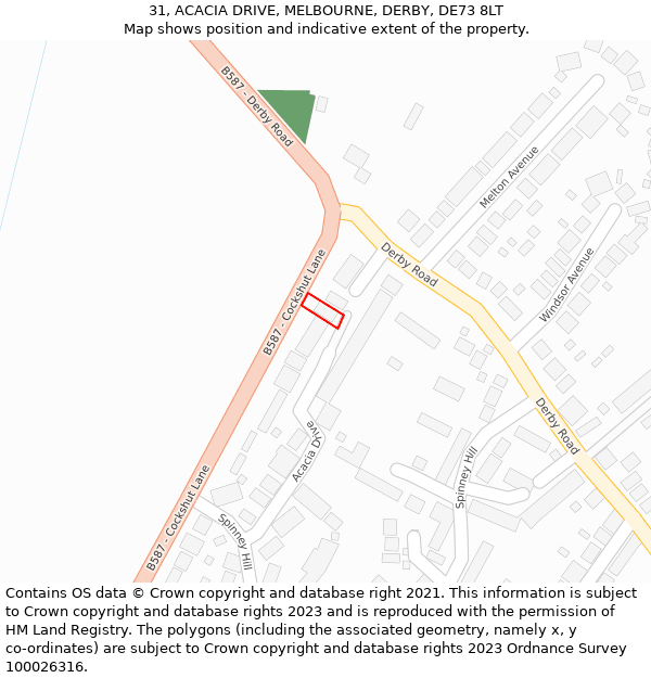 31, ACACIA DRIVE, MELBOURNE, DERBY, DE73 8LT: Location map and indicative extent of plot