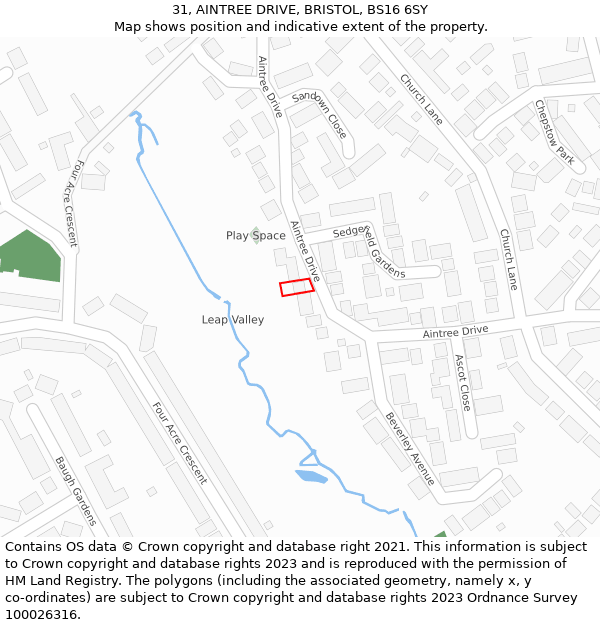 31, AINTREE DRIVE, BRISTOL, BS16 6SY: Location map and indicative extent of plot