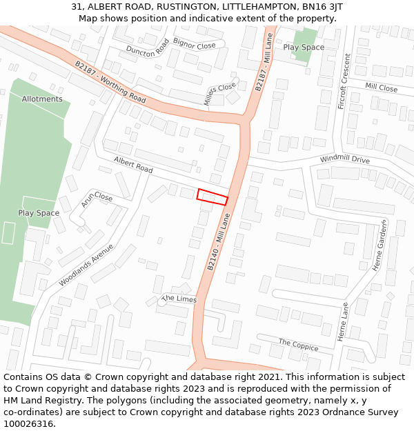 31, ALBERT ROAD, RUSTINGTON, LITTLEHAMPTON, BN16 3JT: Location map and indicative extent of plot