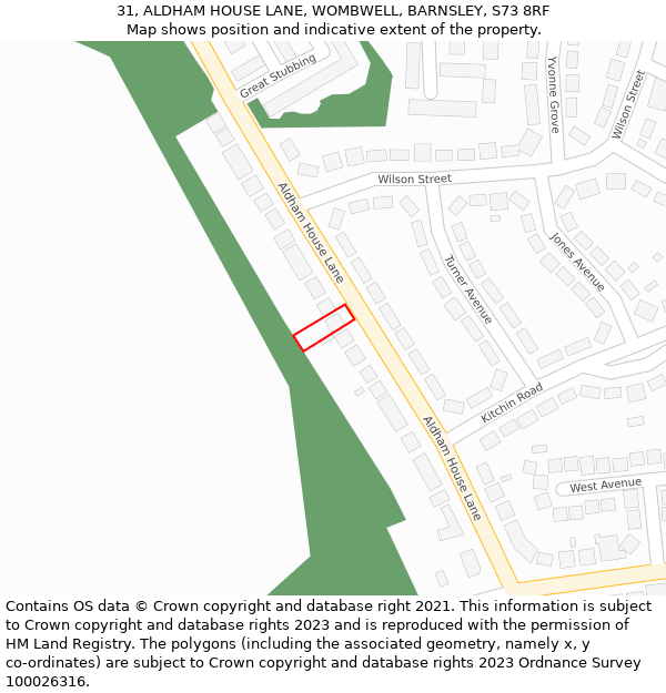 31, ALDHAM HOUSE LANE, WOMBWELL, BARNSLEY, S73 8RF: Location map and indicative extent of plot