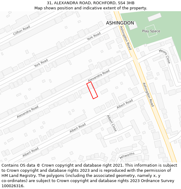 31, ALEXANDRA ROAD, ROCHFORD, SS4 3HB: Location map and indicative extent of plot