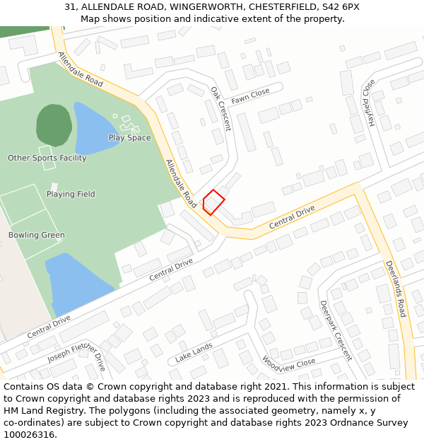 31, ALLENDALE ROAD, WINGERWORTH, CHESTERFIELD, S42 6PX: Location map and indicative extent of plot