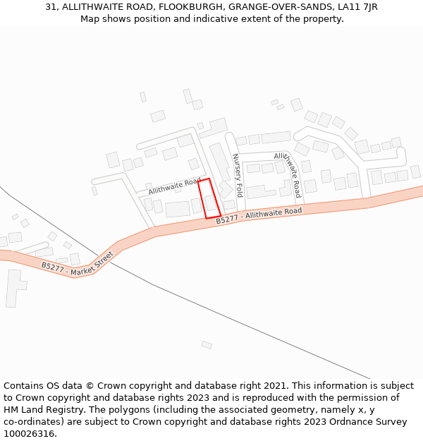 31, ALLITHWAITE ROAD, FLOOKBURGH, GRANGE-OVER-SANDS, LA11 7JR: Location map and indicative extent of plot