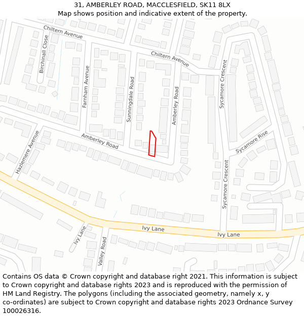 31, AMBERLEY ROAD, MACCLESFIELD, SK11 8LX: Location map and indicative extent of plot