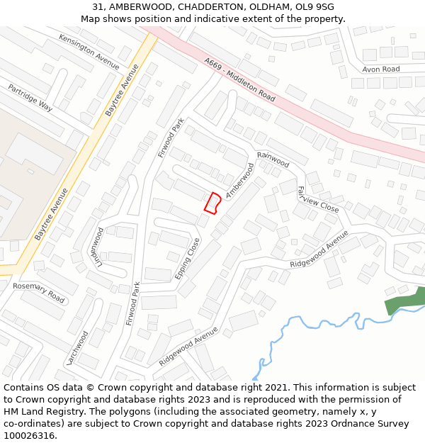 31, AMBERWOOD, CHADDERTON, OLDHAM, OL9 9SG: Location map and indicative extent of plot