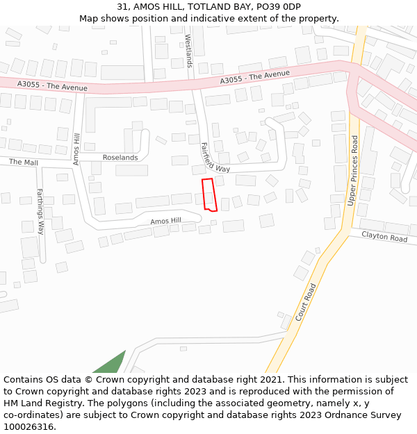 31, AMOS HILL, TOTLAND BAY, PO39 0DP: Location map and indicative extent of plot