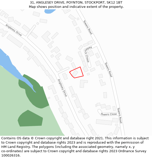 31, ANGLESEY DRIVE, POYNTON, STOCKPORT, SK12 1BT: Location map and indicative extent of plot