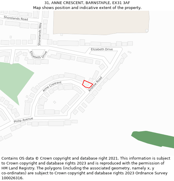 31, ANNE CRESCENT, BARNSTAPLE, EX31 3AF: Location map and indicative extent of plot