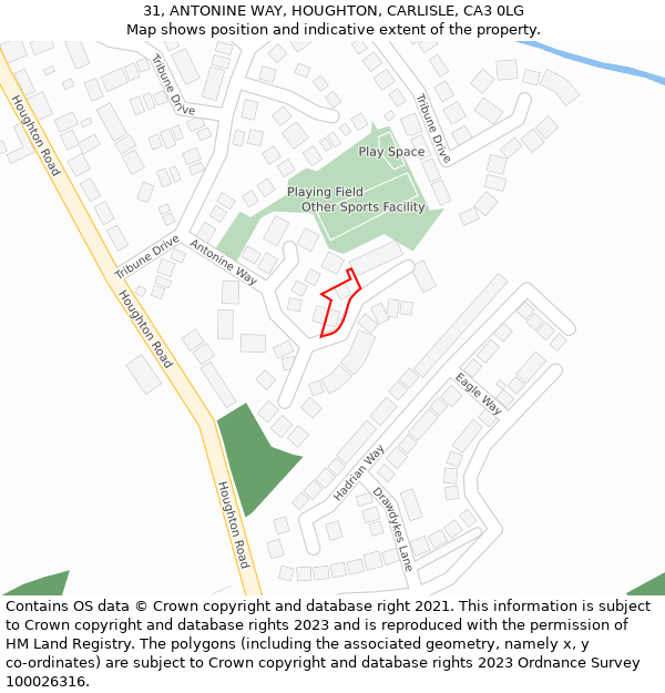 31, ANTONINE WAY, HOUGHTON, CARLISLE, CA3 0LG: Location map and indicative extent of plot