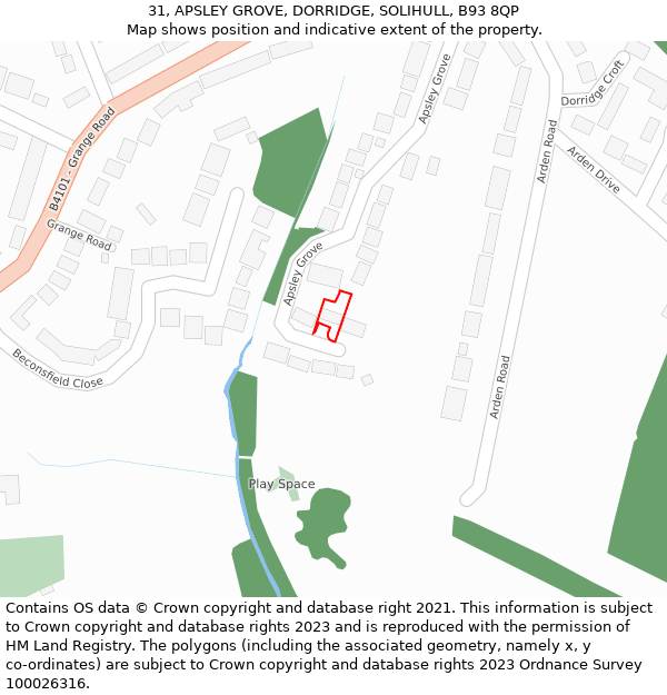 31, APSLEY GROVE, DORRIDGE, SOLIHULL, B93 8QP: Location map and indicative extent of plot