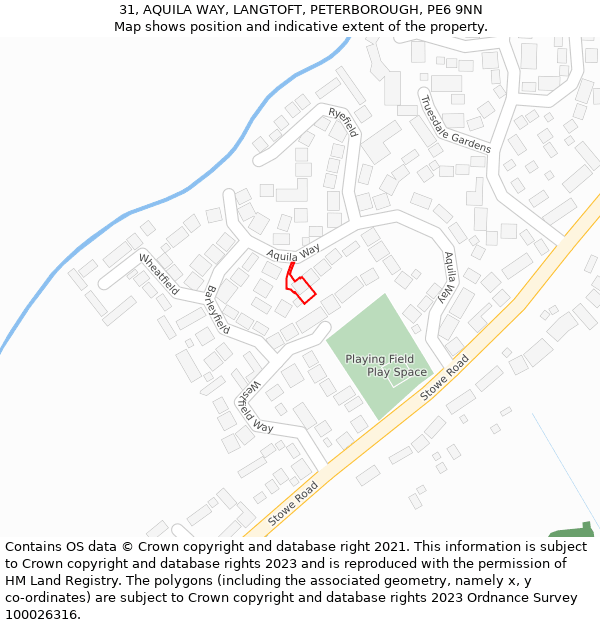 31, AQUILA WAY, LANGTOFT, PETERBOROUGH, PE6 9NN: Location map and indicative extent of plot