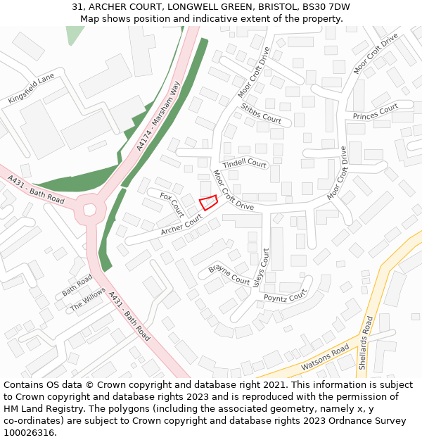 31, ARCHER COURT, LONGWELL GREEN, BRISTOL, BS30 7DW: Location map and indicative extent of plot