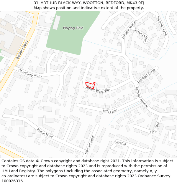 31, ARTHUR BLACK WAY, WOOTTON, BEDFORD, MK43 9FJ: Location map and indicative extent of plot