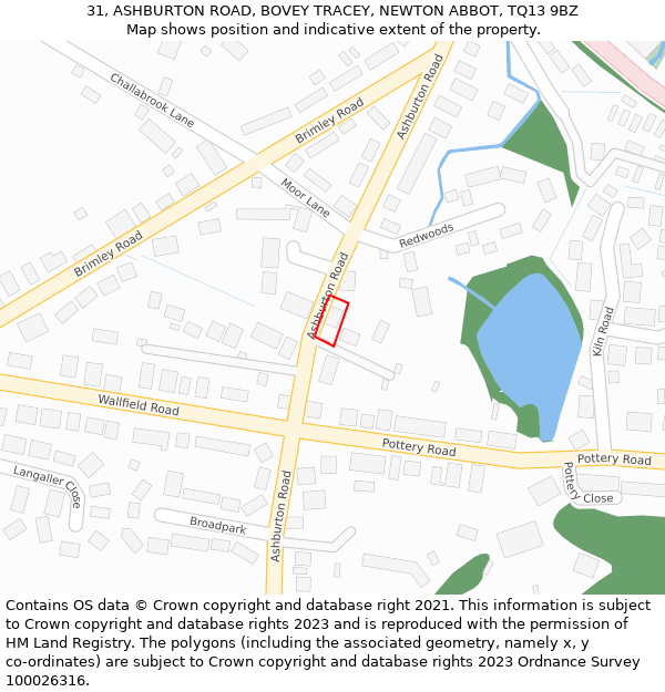 31, ASHBURTON ROAD, BOVEY TRACEY, NEWTON ABBOT, TQ13 9BZ: Location map and indicative extent of plot