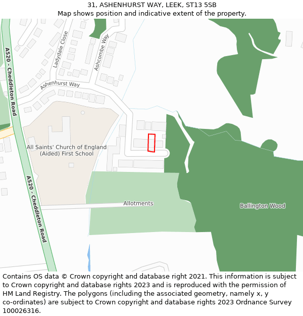 31, ASHENHURST WAY, LEEK, ST13 5SB: Location map and indicative extent of plot