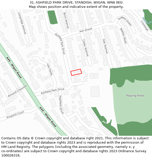 31, ASHFIELD PARK DRIVE, STANDISH, WIGAN, WN6 0EG: Location map and indicative extent of plot